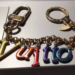 Louis Vuitton Gold-Tone Key & Card Holder with Multicolor Enamel Letter Charms